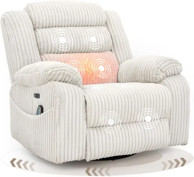 SINCRUMI Power Swivel Rocker Recliner with Heat and Massage